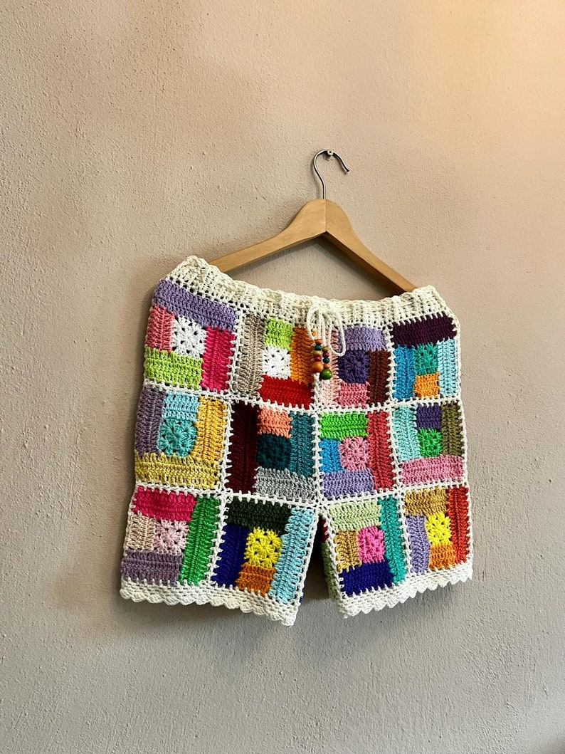 Crochet Men Shorts, Handmade Short, Granny Square Short, Patchwork Short, Knitted Short, Handknit Short, Knit Men Short image 2