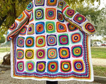 Crochet Boho Coat, Afhgan Coat, Granny Square Afhgan Cardigan, Granny Square Cardigan, Handmade Cardigan, Patchwork Cardigan, Knit Coat