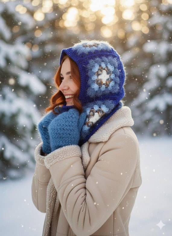 TELOPLAN テーロプラン Atitaya balaclava ブルー Handmade Blue Mohair Knit Balaclava, Crochet Beanie, Winter