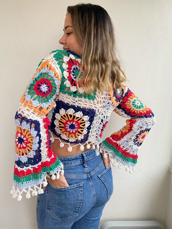 Crochet Colourful Top Autumn Top Granny Crochet Top Colourful Top