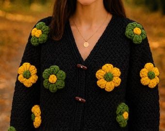 Handcrafted 3D Floral Knit Cardigan: Romantic Crochet Sweater - Etsy