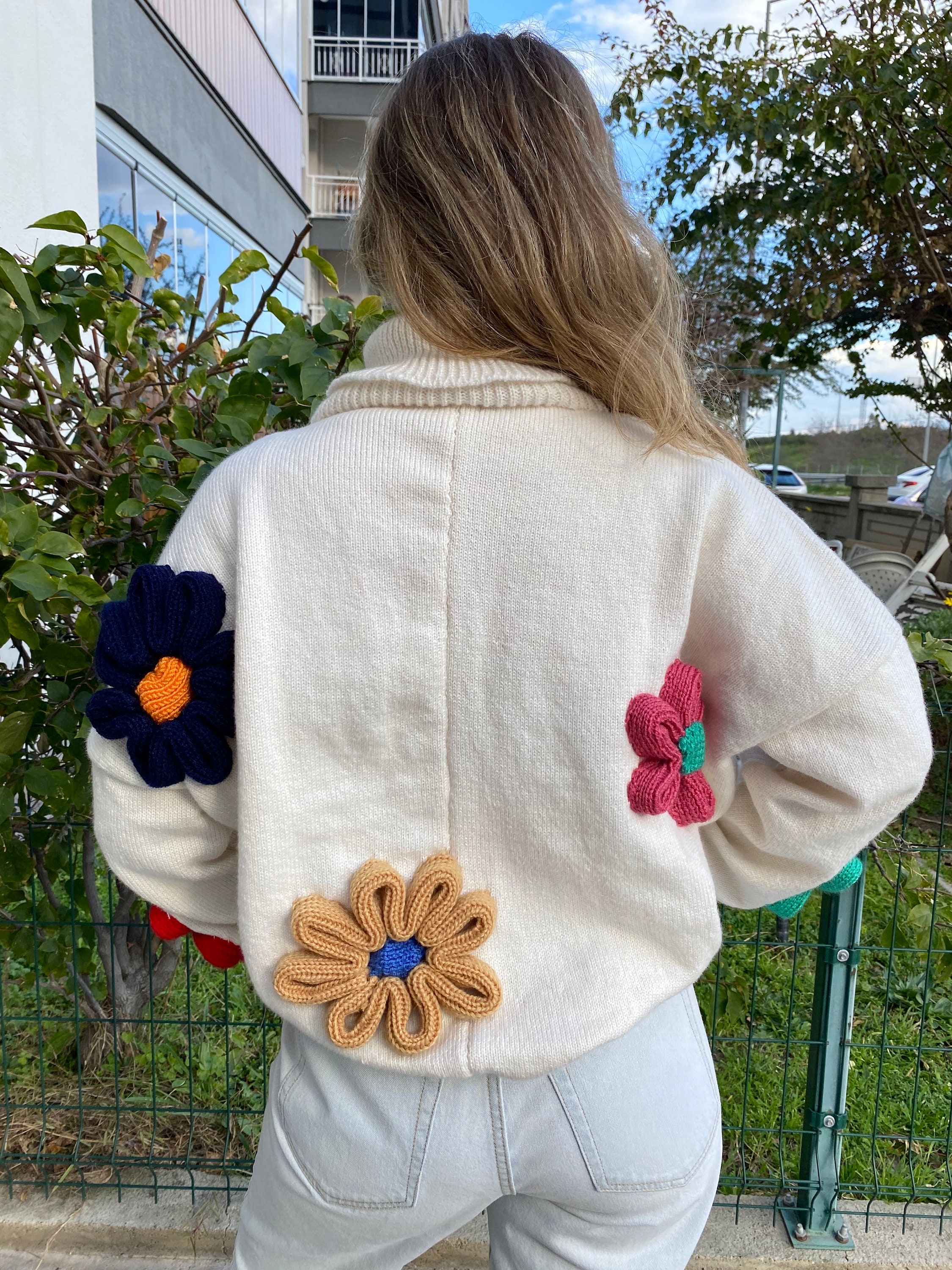 Womens Casual Flower Lantern Long Sleeve Comfy Sweaters