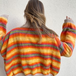 Crochet Striped Sweater, Colorful Sweater, Handmade Cardigan, Striped Mohair Sweater, Knitter Sweater, Gift For Her image 2