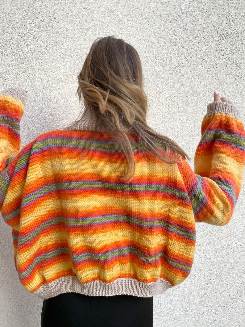 Crochet Striped Sweater, Colorful Sweater, Handmade Cardigan, Striped Mohair Sweater, Knitter Sweater, Gift For Her image 2