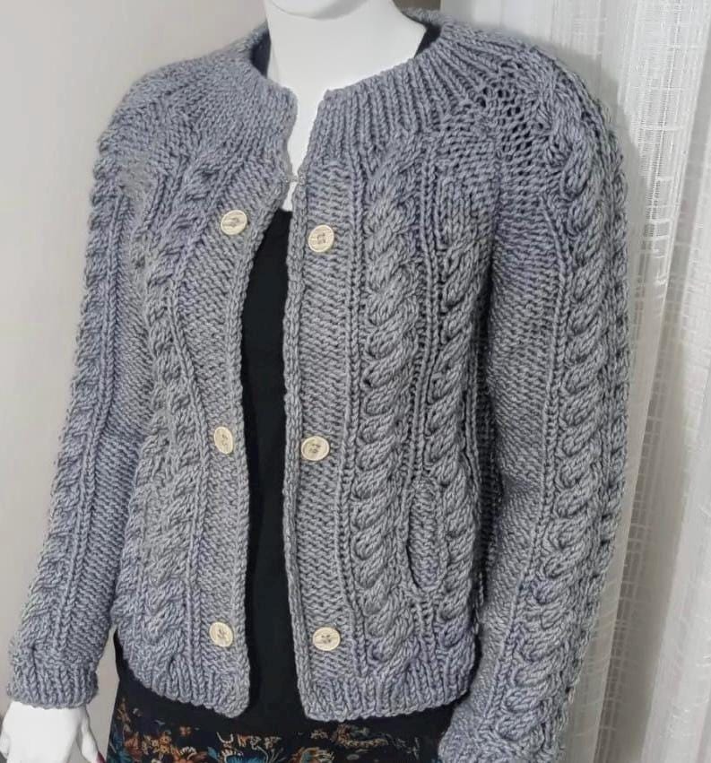 Handmade Chunky Cable Knit Cardigan, Women's Cozy Sweater
