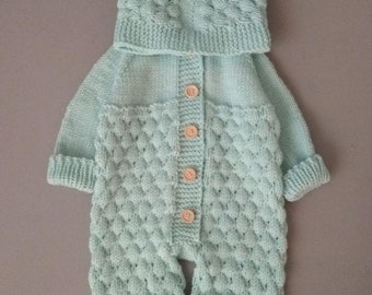 Handmade Baby Clothes,  Knitted Baby Bubble Stitch Jumpsuit,Crochet Baby Set, Handmade Kid Cardigan, Anti-Allergic Kid Clothes