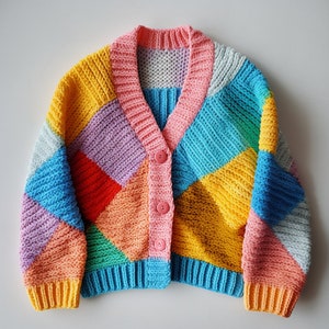 Granny Square Cardigan, Colorful Fall Cardigan, Patchwork Cardigan, Handmade Knitted Jacket, Crochet Cardigan, Handknit Cardigan