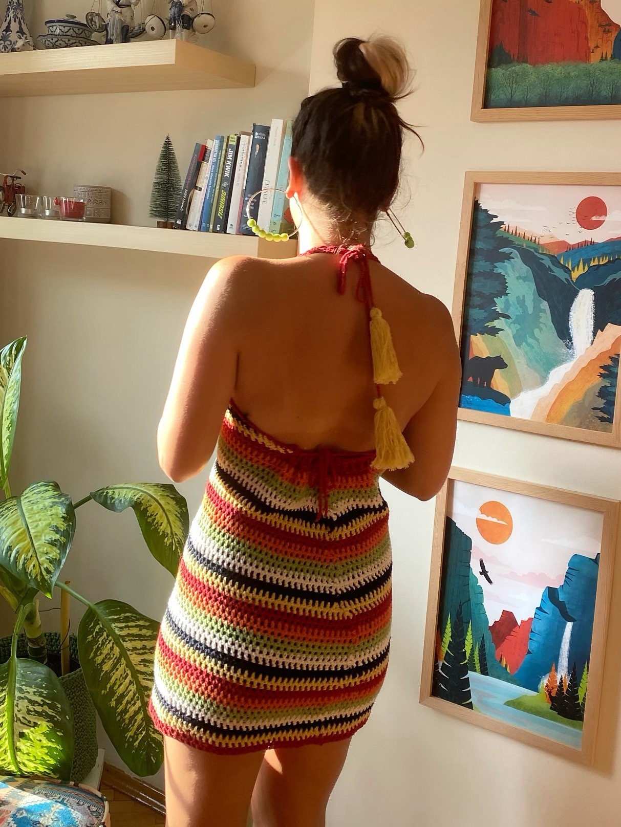 Crochet Halter Dress: Knitted Rainbow Dress, Handmade