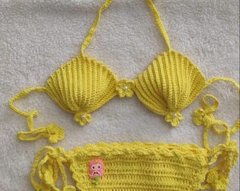 Completo bikini per bambina realizzato a mano all'uncinetto, costumi da bagno per bambini