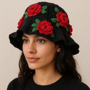 Floral Crochet Bucket Hat: Colorful Cotton Knit Summer Hat  display picture 1
