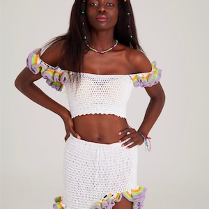 White Floral Skirt | Patchwork Skirt | Knitted Skirt | Granny Crocheted Skirt | Afghan Style Skirt | Crochet Skirt | Crochet Beachwear |