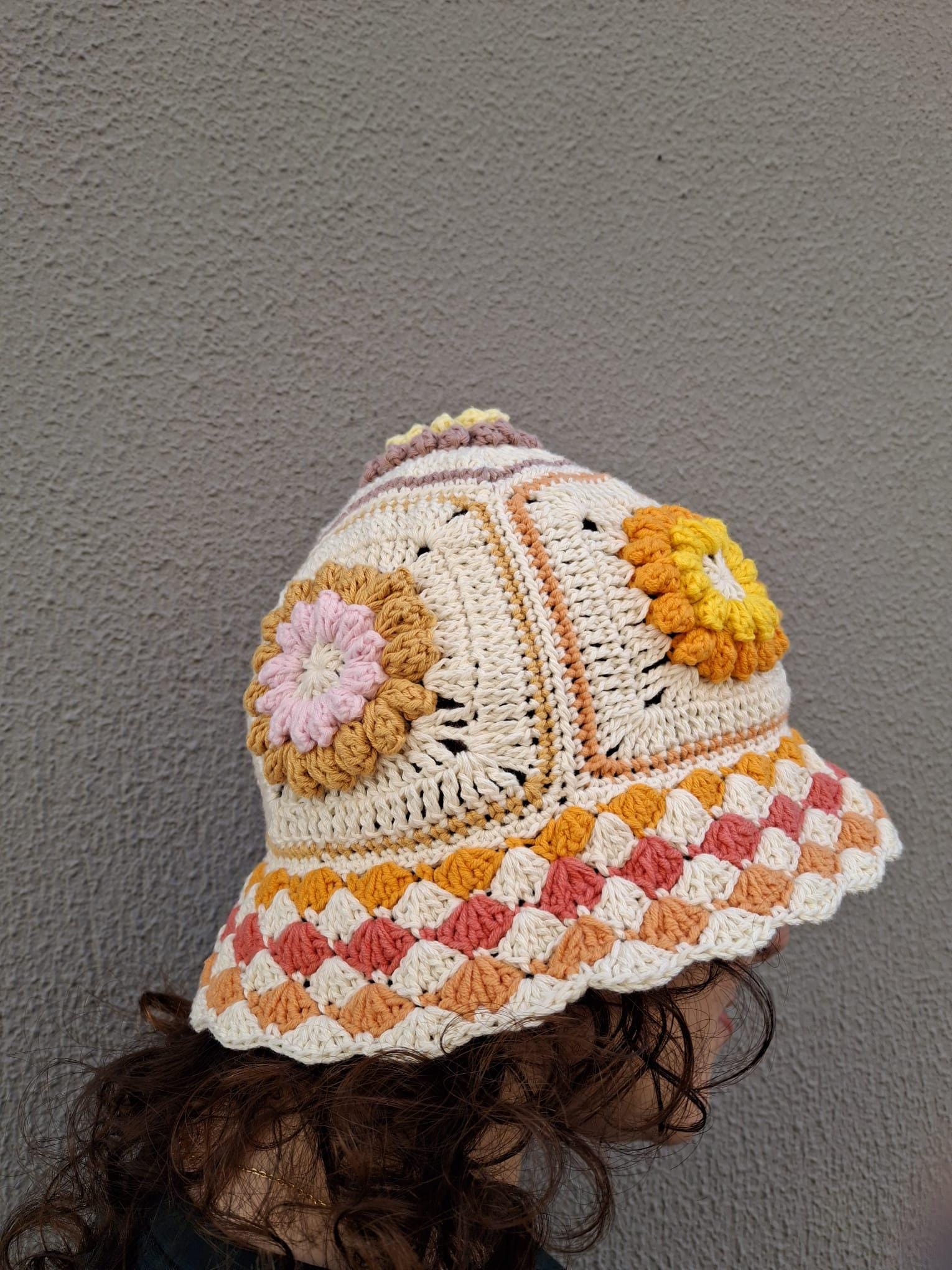 Floral Crochet Bucket Hat: Cotton Knitted Summer Hat - Etsy display picture 1
