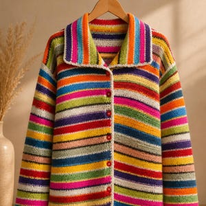 Randig färgglad kofta: Handvirkad kofta i XS-4XL-modell