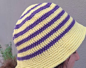Sombrero de pescador a rayas de ganchillo hecho a mano – Sombrero de verano transpirable de algodón – Sombrero de pescador – Sombrero hecho a mano