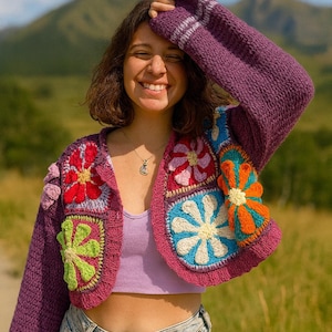 Crochet Cardigan | Granny Square Cardigan | Crochet Floral Cardigan | Patchwork Jacket | Gift For Women | Cozy Cardigan | Modern Cardigan