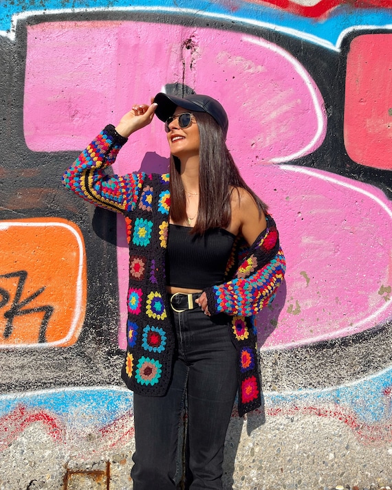 Cardigan Lungo Donna Con Maniche Arcobaleno - Aperto, Casual, In Maglia Morbida, Perfetto Per Look Colorati E Comodi