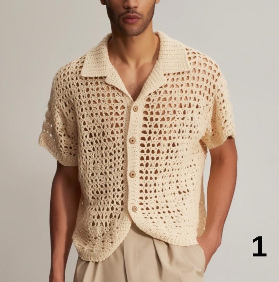 Crochet Shirt, Knitted Shirt, Handknit Cotton Shirt, Crochet