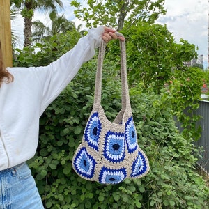 Evil Eye Tote Bag, Granny Square Tote Bag, Patchwork Tote Bag, Knitted Tote Bag, Gift For Her, Handmade Gift
