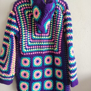 Handcrafted Crochet Cardigan, Granny Square Cardigan, Multicolor Women's Sweater, Bohemian Style, Unique Gift, Crochet Cardigan image 8