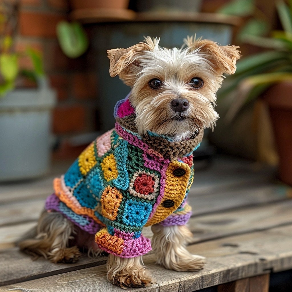 Handmade Crochet Colorful Dog Sweater, Bohemian Knit Pet Coat