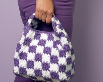 Crochet Checkered Bag, Handmade Bag, Crochet Bag, Knitted Bag, Handmade Tote Bag, Crochet Handbag, Gift For Her