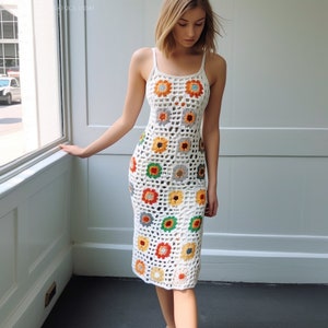 Granny Square Maxi Dress, Crochet Dress For Women, Crochet Maxi Dress,, Granny Square Midi Dress, Handknit Dress, Crochet Dress