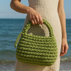 Handmade Crochet Knot Bag, Summer Knit Purse for Women, Chunky Cotton Bag, Boho Style Shoulder Bag, Hand-Knitted Top Handle Bag