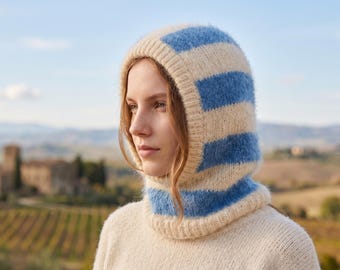 Handmade Knitted Striped Balaclava, Custom Color Balaclava, Personalized Winter Knit Hat Gift