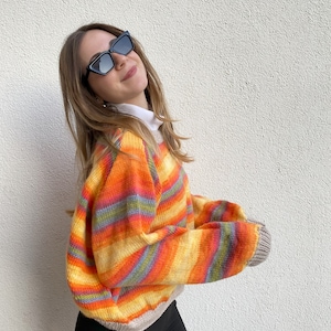 Crochet Striped Sweater, Colorful Sweater, Handmade Cardigan, Striped Mohair Sweater, Knitter Sweater, Gift For Her image 3