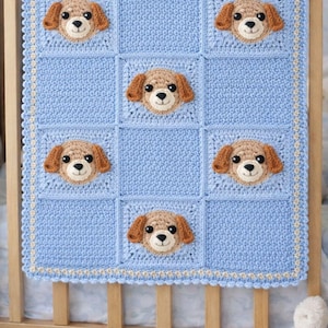 Crochet Puppy Baby Blanket, Handmade Dog Nursery Decor, Animal Lover Gift