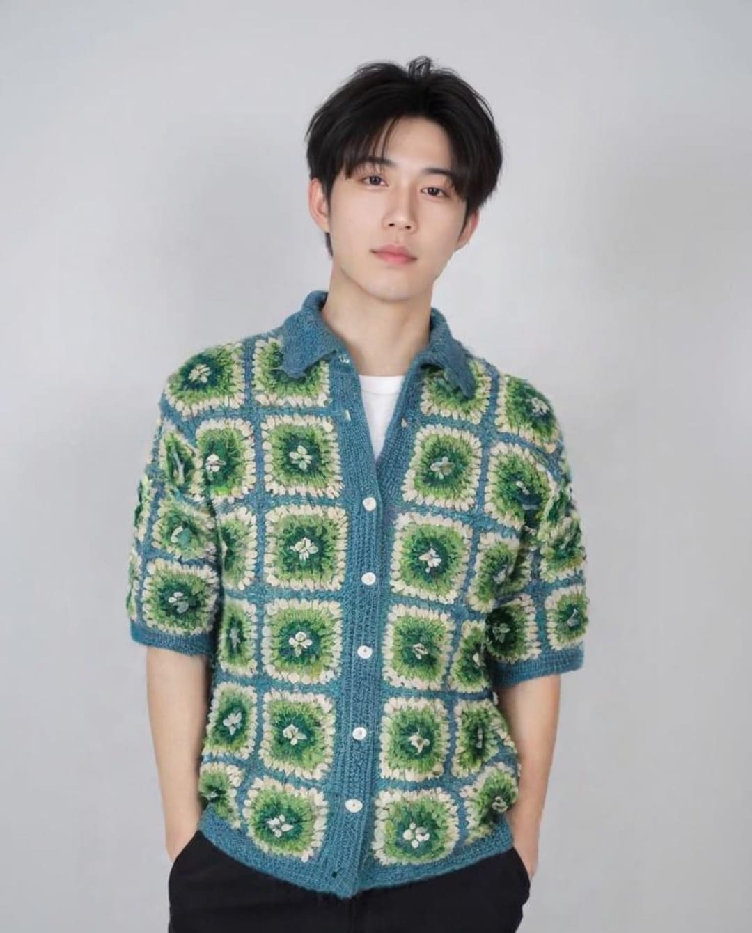 Camicia quadrata della nonna in cotone fatta a mano: maglia all