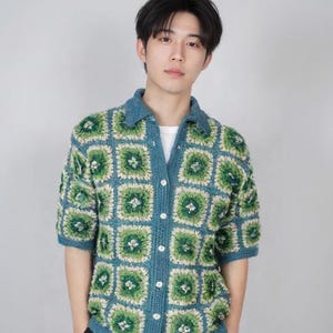 Crochet Shirt, Granny Square Shirt, Men&#39;s Shirt, Handmade Shirt, Knitted Shirt, Gift For Him, Handknitted Shirt, Patchwork Shirt