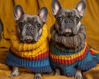 Suéteres hechos a mano para mascotas, ropa de punto cálida para perros, colorido equipo de invierno canino, suéter a rayas para perros pequeños, vestimenta acogedora para mascotas