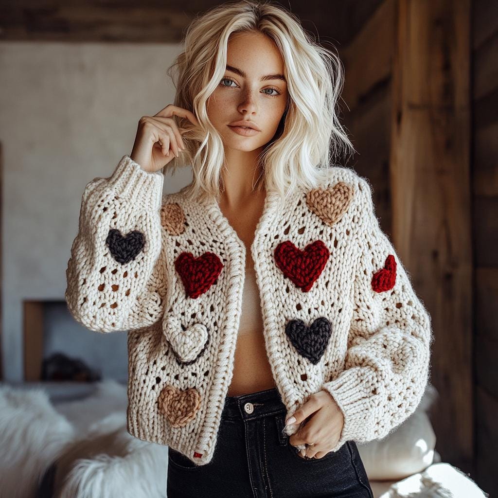 Cardigan en forme de coeur au crochet, cardigan fait main, cardigan patchwork coeur, cadeau Saint Valentin