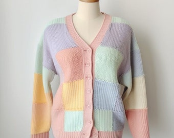 Pastel Crochet Cardigan, Handcrafted Knit Sweater, Women's Multicolor Knitwear, Boho Style Cozy Clothing, Artisanal Gift