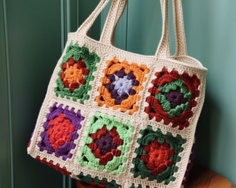 Granny Square Tote Bag, Crochet Tote Bag, Colorful Granny Square Bag, Granny Square Handbag, Handmade Bag, Handknit Bag