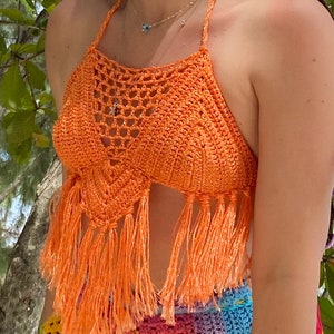Crochet Top, Handmade Bustier, Knitted Tank Top, Crochet Women&#39;s Clothing, Summer Tank Top, Gift For Her, Orange Crochet Tank Top