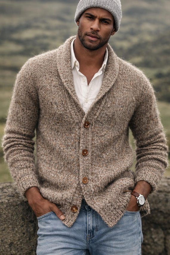 mens hand knitted cardigan