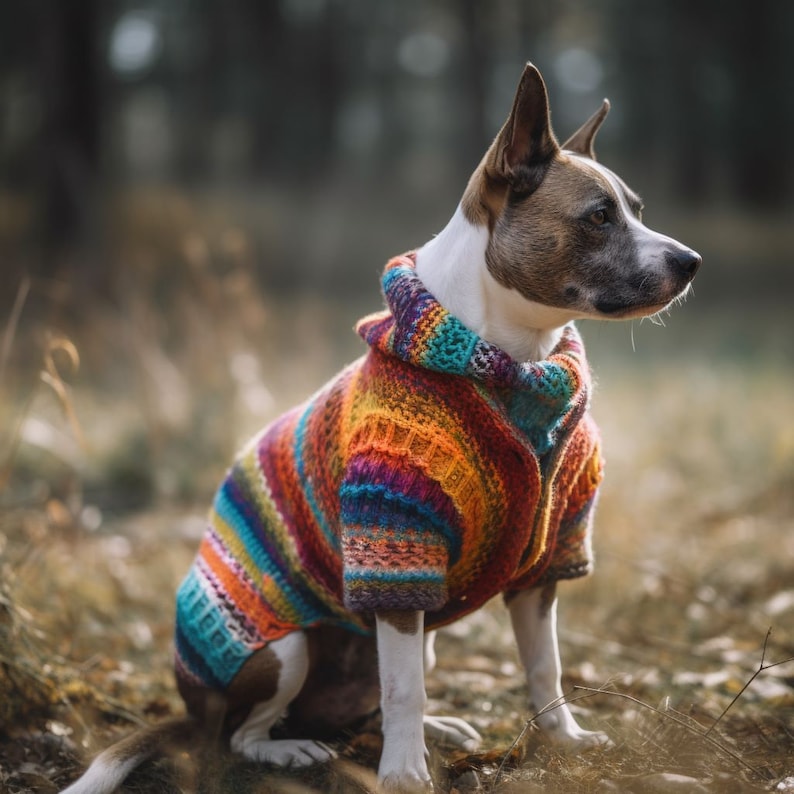 Colorful Dog Cardigan, Dog Clothing, Pet Clothes, Handmade Pet Clothing, Pet Accessories, Pet Afghan Style Cardigan image 4