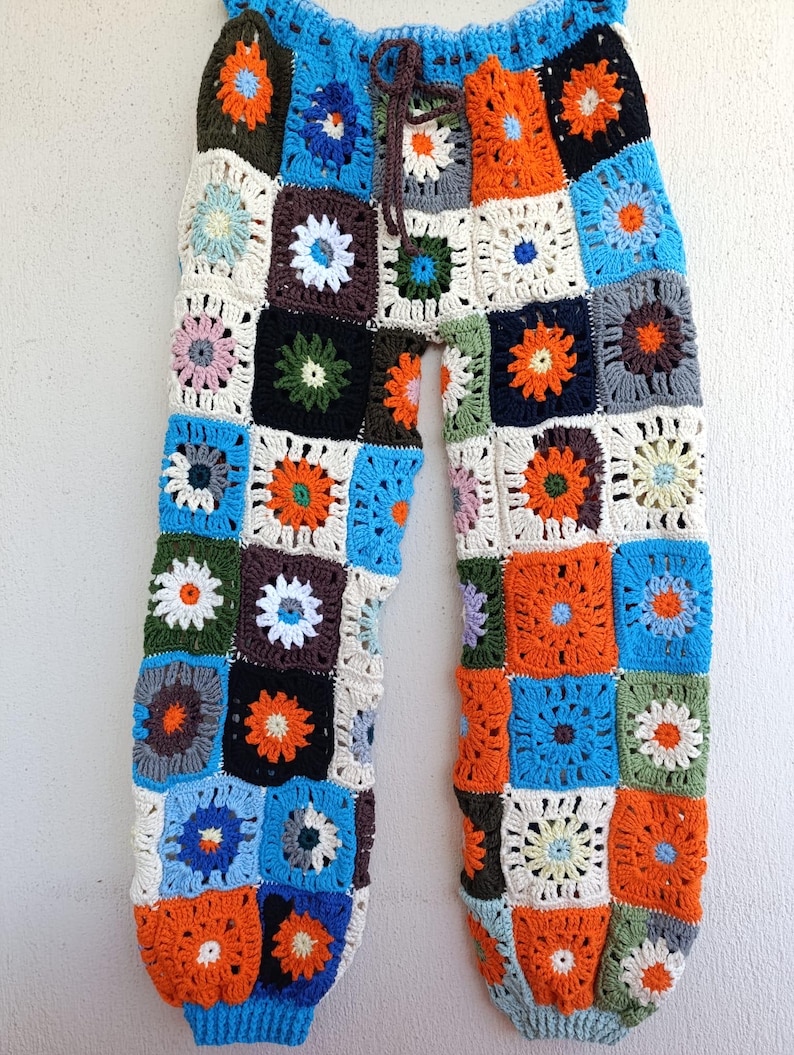 Pants With Square Pattern Handmade Granny Square Crochet Pants - Colorful Bohemian Men's Fashion ...