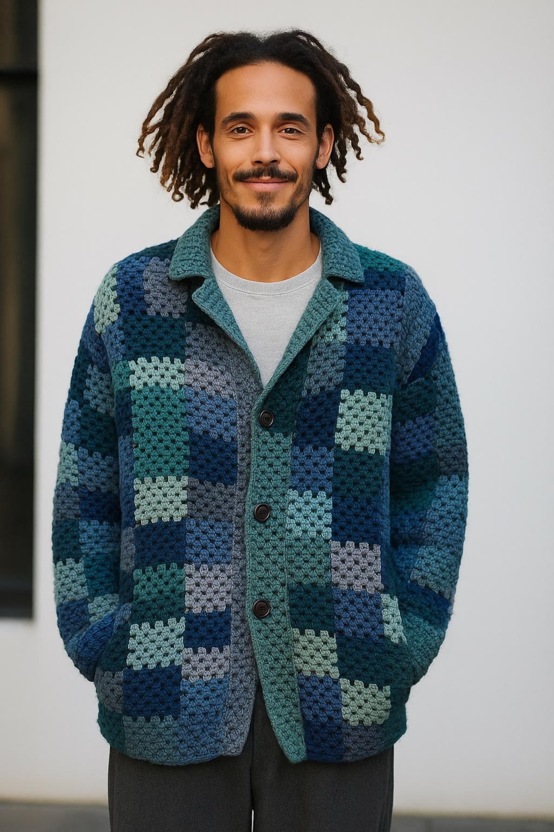 Crochet Cardigan Patchwork Strickjacke Herren Strickjacke Bunte