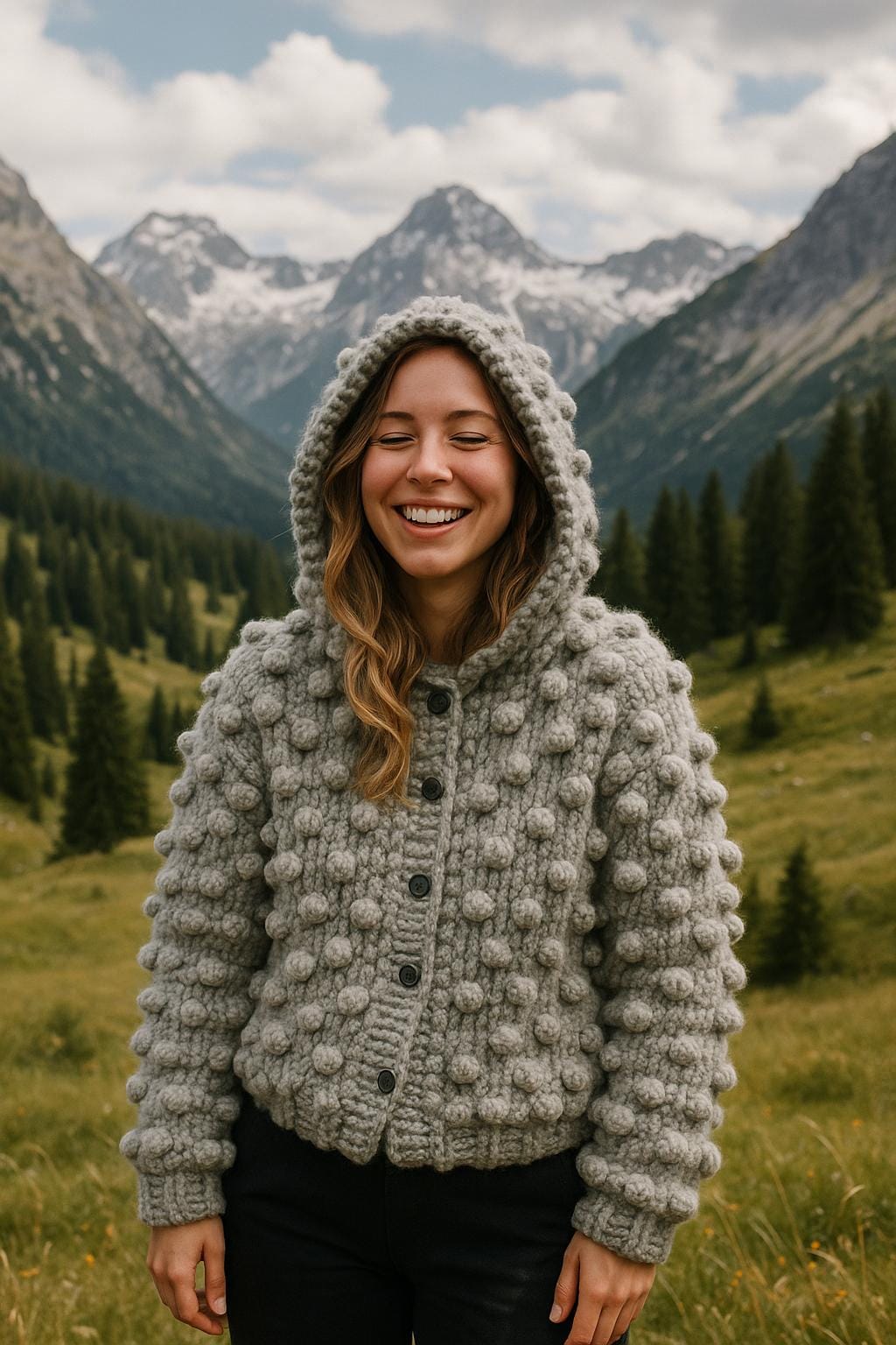 Hand-knitted Gray Bubble Cardigan - Chunky Oversized Knit Sweater