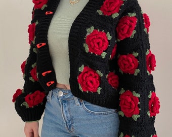 Crochet Rose Cardigan Valentine's Day 
