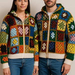Crochet Cardigan, Colorful Cardigan, Granny Square Cardigan, Patchwork Cardigan, Unisex Cardigan, Oversize Cardigan, Handmade Jacket