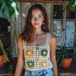 Crochet Top, Handmade Granny Square Tank, Boho Chic Summer Top, Women&#39;s Fashion, Granny Square Top, Crochet Crop Top, Summer Top