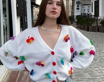 Handmade Knit Butterfly Cardigan: Cozy Crochet Sweater