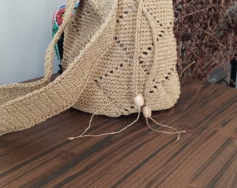Handmade Crochet Bag, Boho Beige Summer Bag, Women's Fashion Accessory, Stylish Knitted Bag