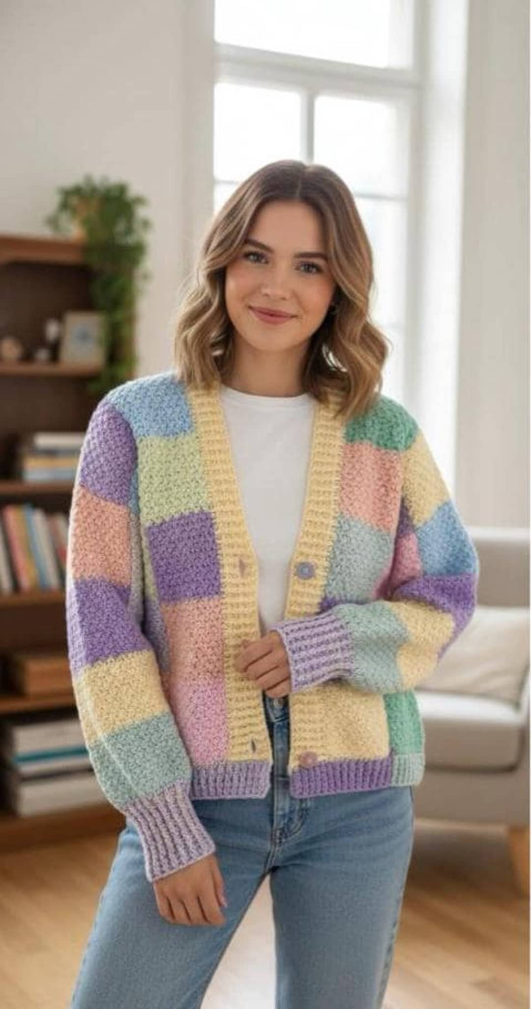 Crochet Pastel Patchwork Cardigan | Handmade Color Block Sweater
