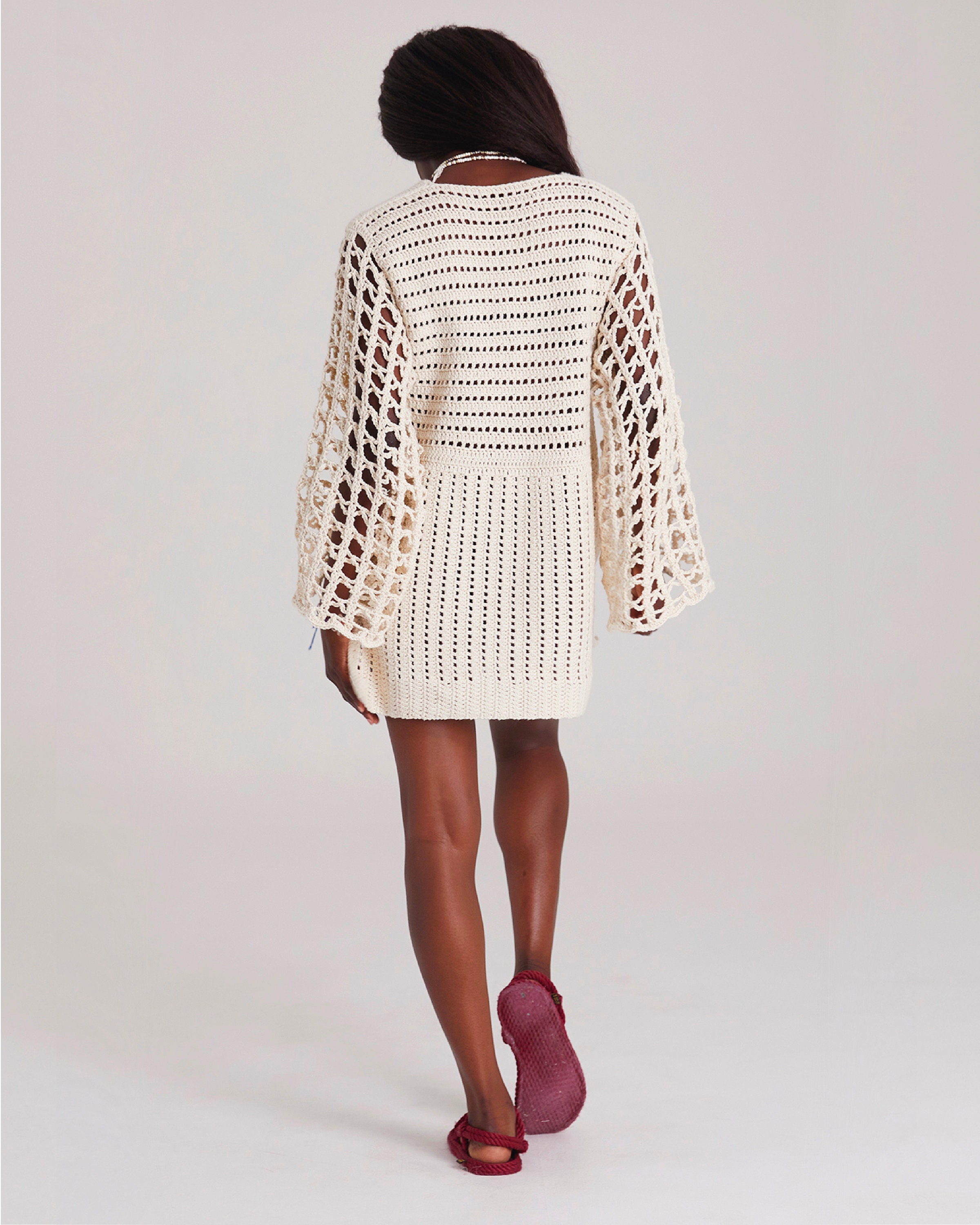 Handknit Beige Crochet Mini Dress: Boho Beach Cover-up - Etsy