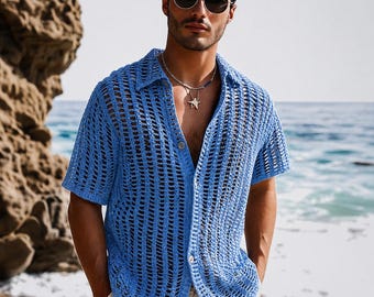 Summer Crochet Shirt: Men's Handmade Open Knit Boho Top - Etsy